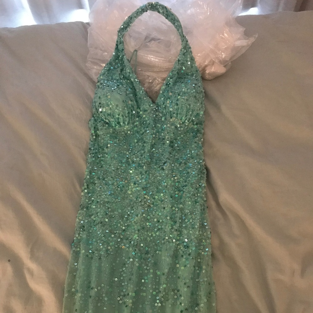 Light Blue Mermaid Halter Gown